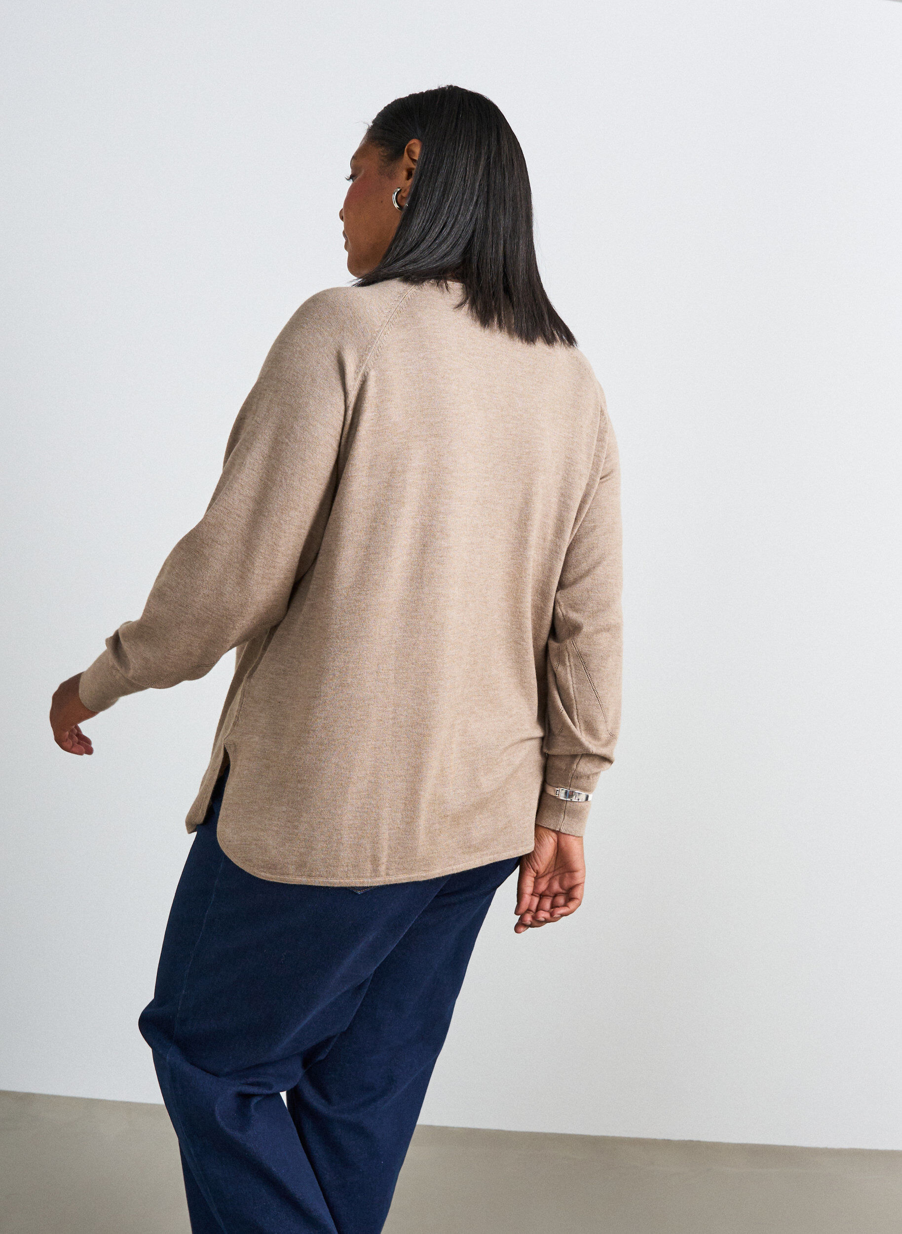 ZizziChemisier en tricot avec col rond et motif tricot, Beige, Model image number 2
