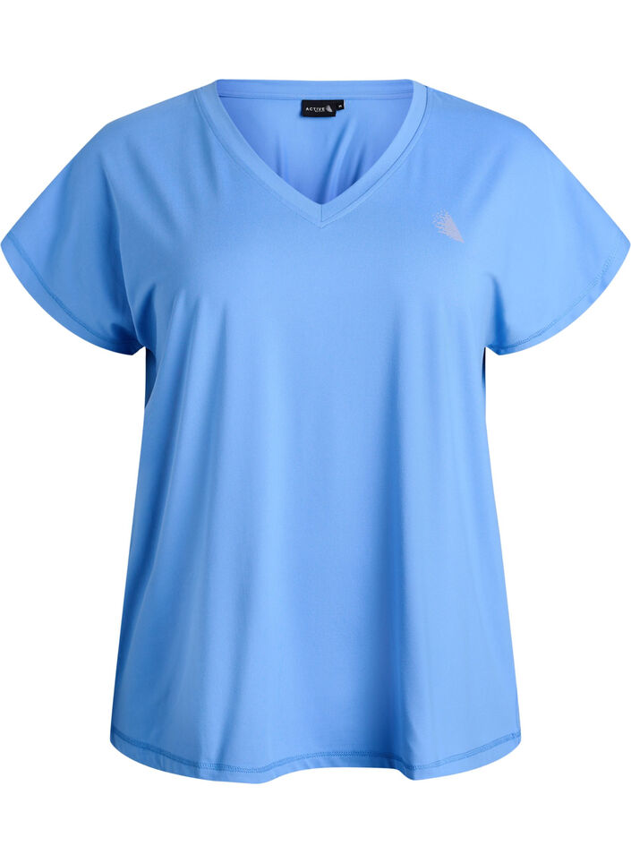 Losvallend trainings-T-shirt met V-hals, Blauw, Packshot image number 0