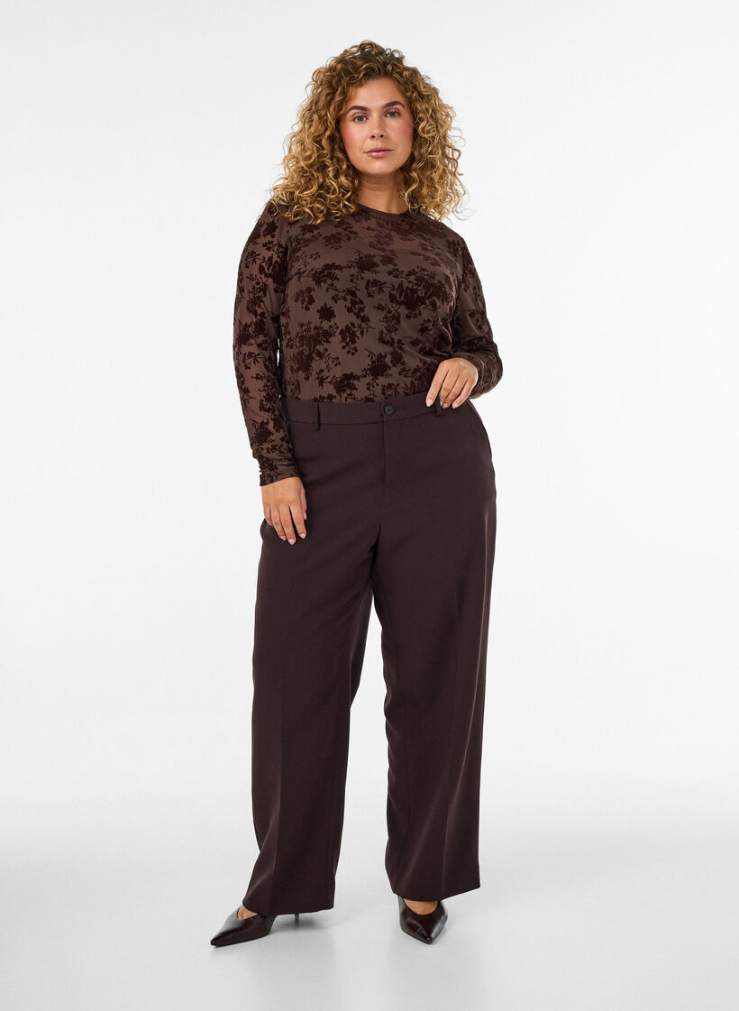 Pantalon tailleur large &agrave; taille haute, Marron, Model image number 0