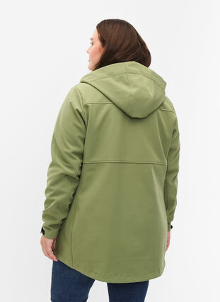 Korte softshell jas met zakken, Oil Green, Model image number 1