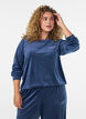 Velours blouse met geborduurde tekst, Blauw, Model image number 0