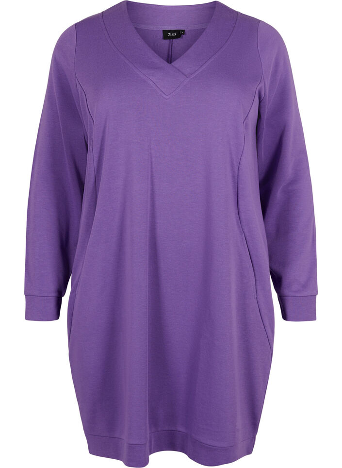 Sweatshirt jurk met v-halslijn, Deep Lavender, Packshot image number 0