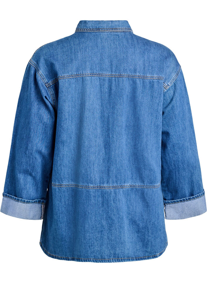 Blouse ample en jean avec col et patte de boutonnage, Bleu, Packshot image number 1