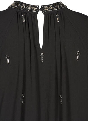 Jurk met lange mouwen, parels en smokwerk, Black, Packshot image number 3