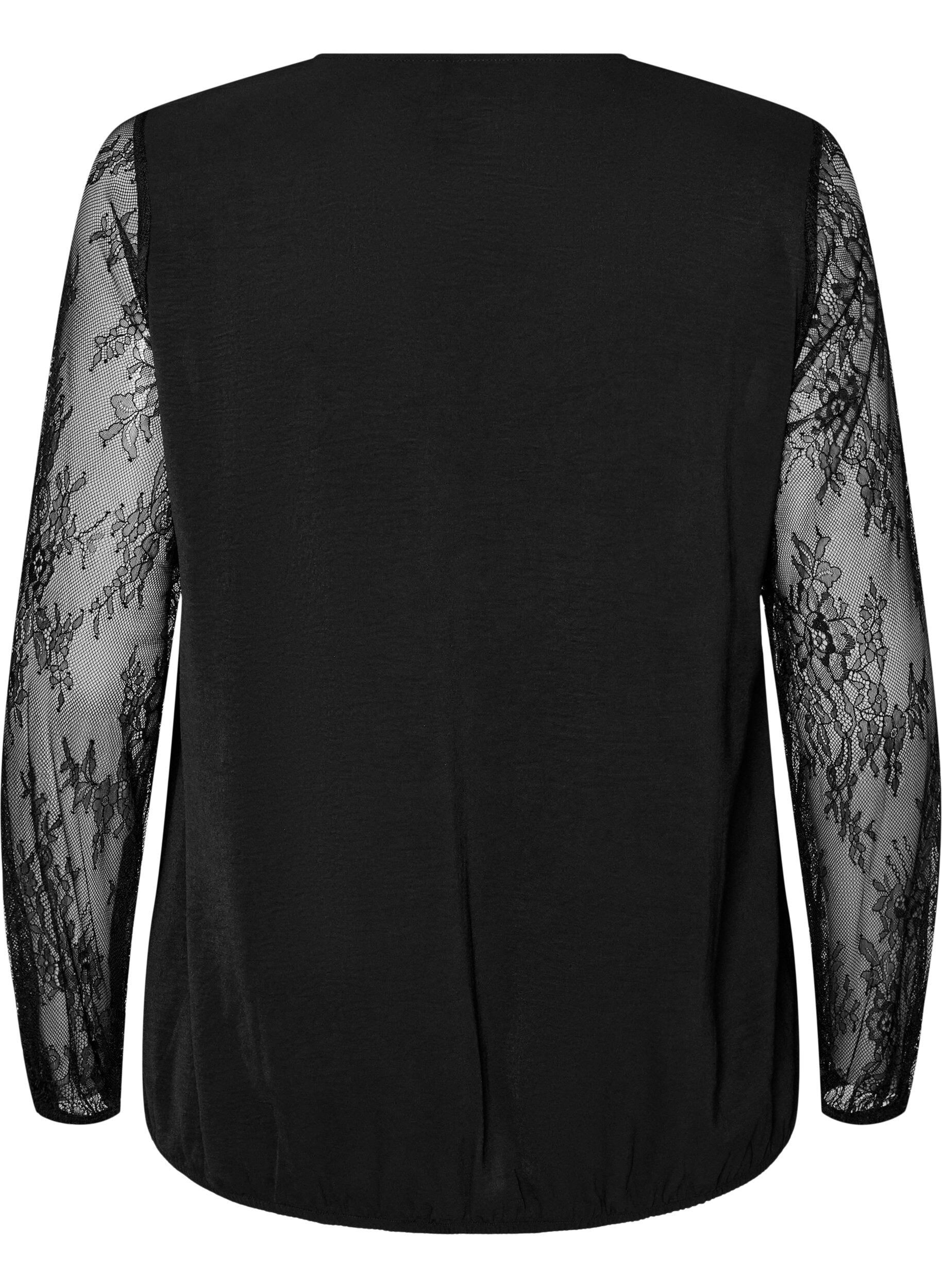 ZizziBlouse avec manches en dentelle et coupe ballon, Noir, Packshot image number 1