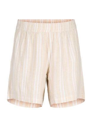 Gestreepte korte broek van linnen en viscose, Beige White Stripe, Packshot image number 0