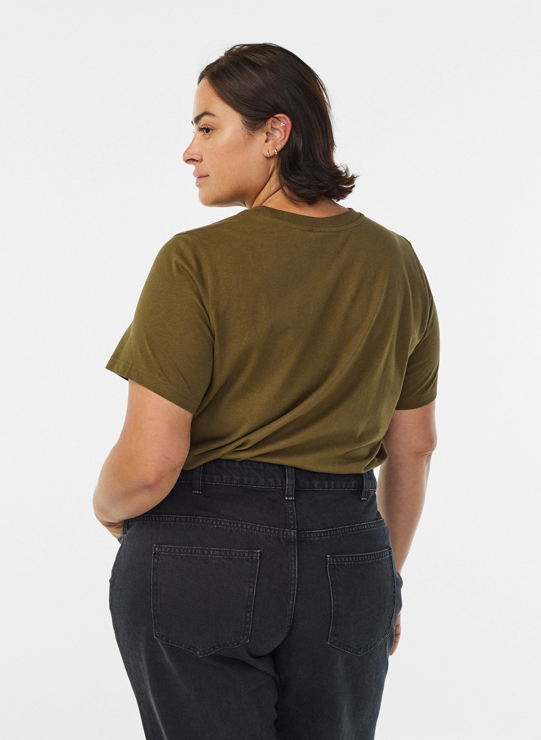 ZizziBasic katoenen T-shirt met ronde hals, Groen, Model image number 2