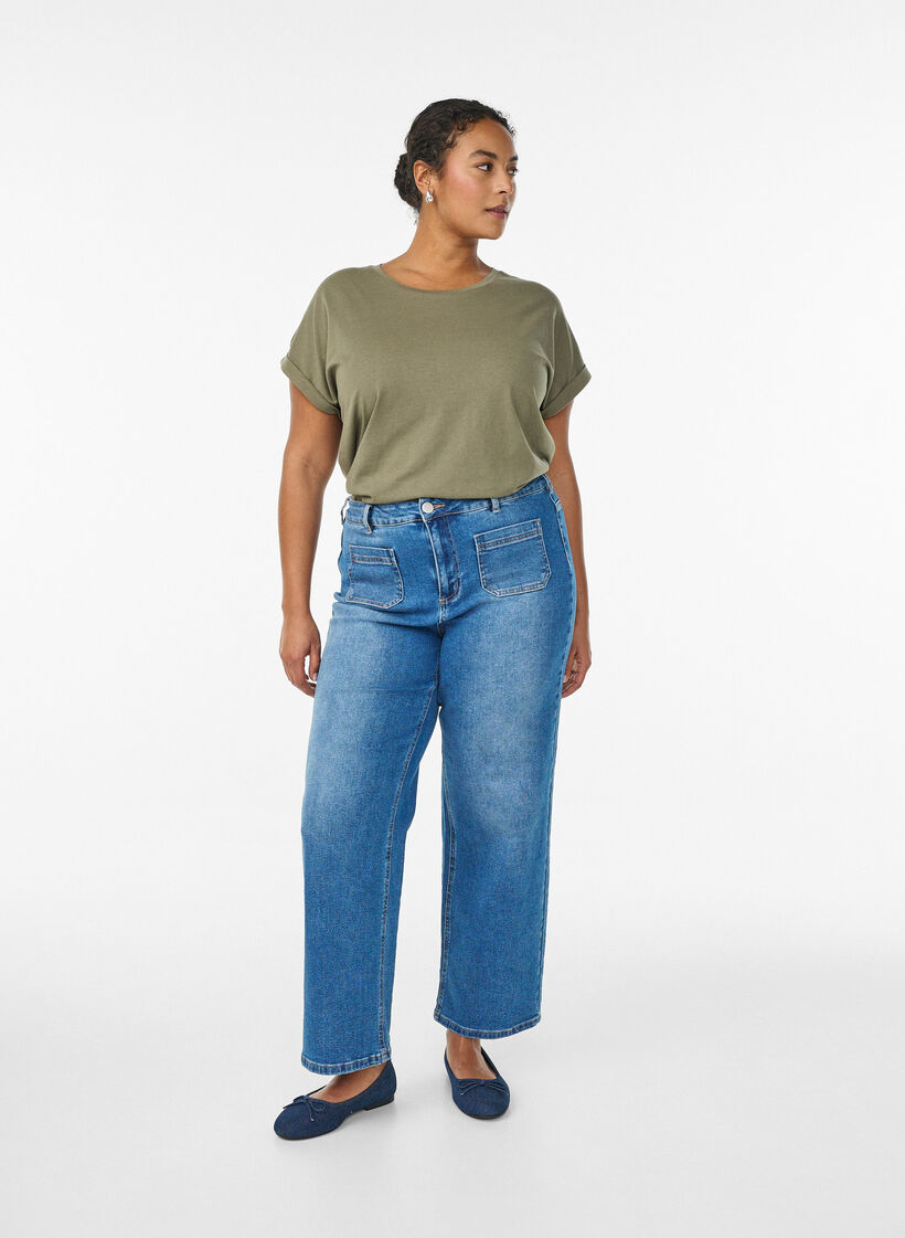 T-shirt à manches courtes en coton mélangé, Vert Kaki, Model image number 1