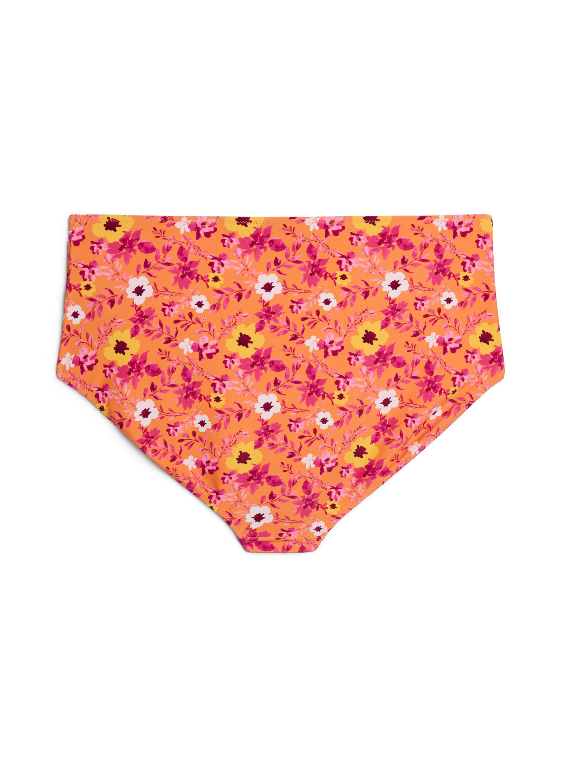 Zizzi Culotte de bikini taille haute &agrave; motif, Orange, Packshot image number 1