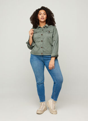 Veste en jean courte et colorée, Agave Green, Model image number 3