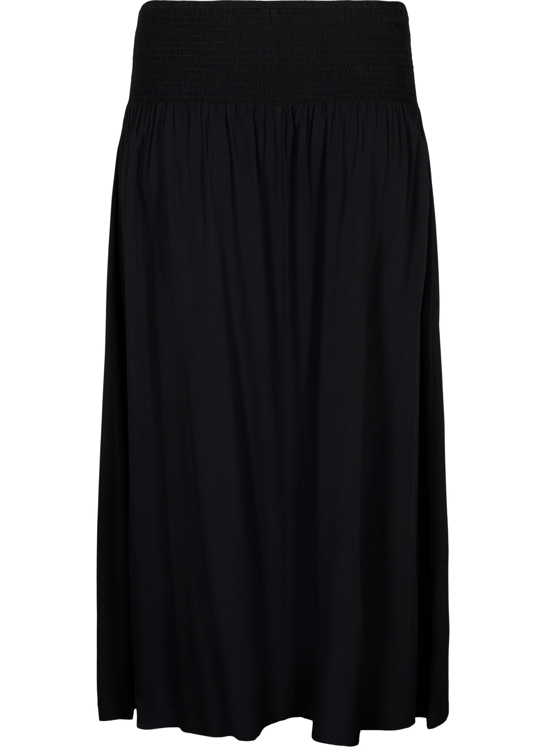 ZizziJupe longue en viscose avec smocks, Noir, Packshot image number 1
