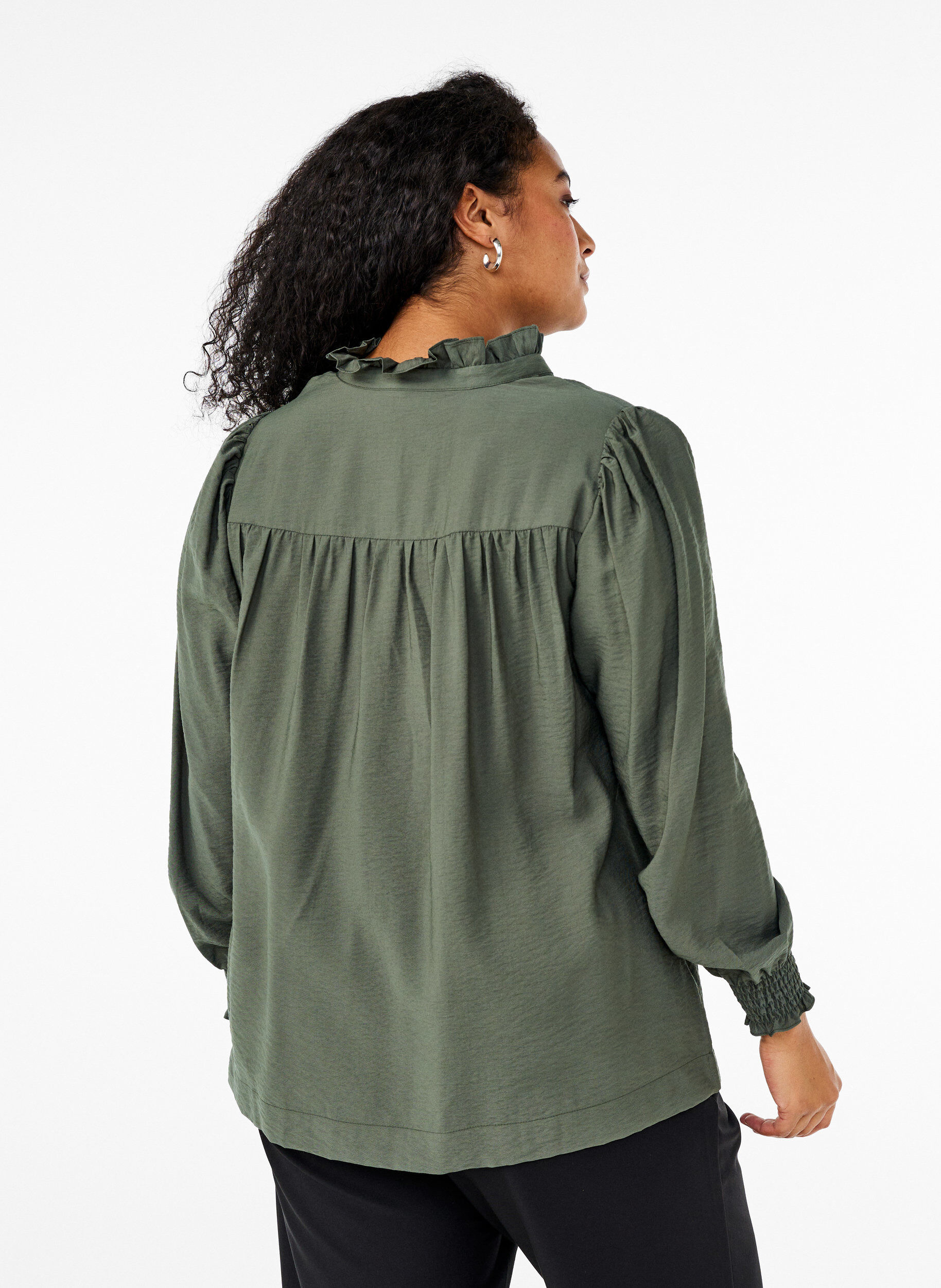ZizziBlouse met rucheskraag, Groen, Model image number 2