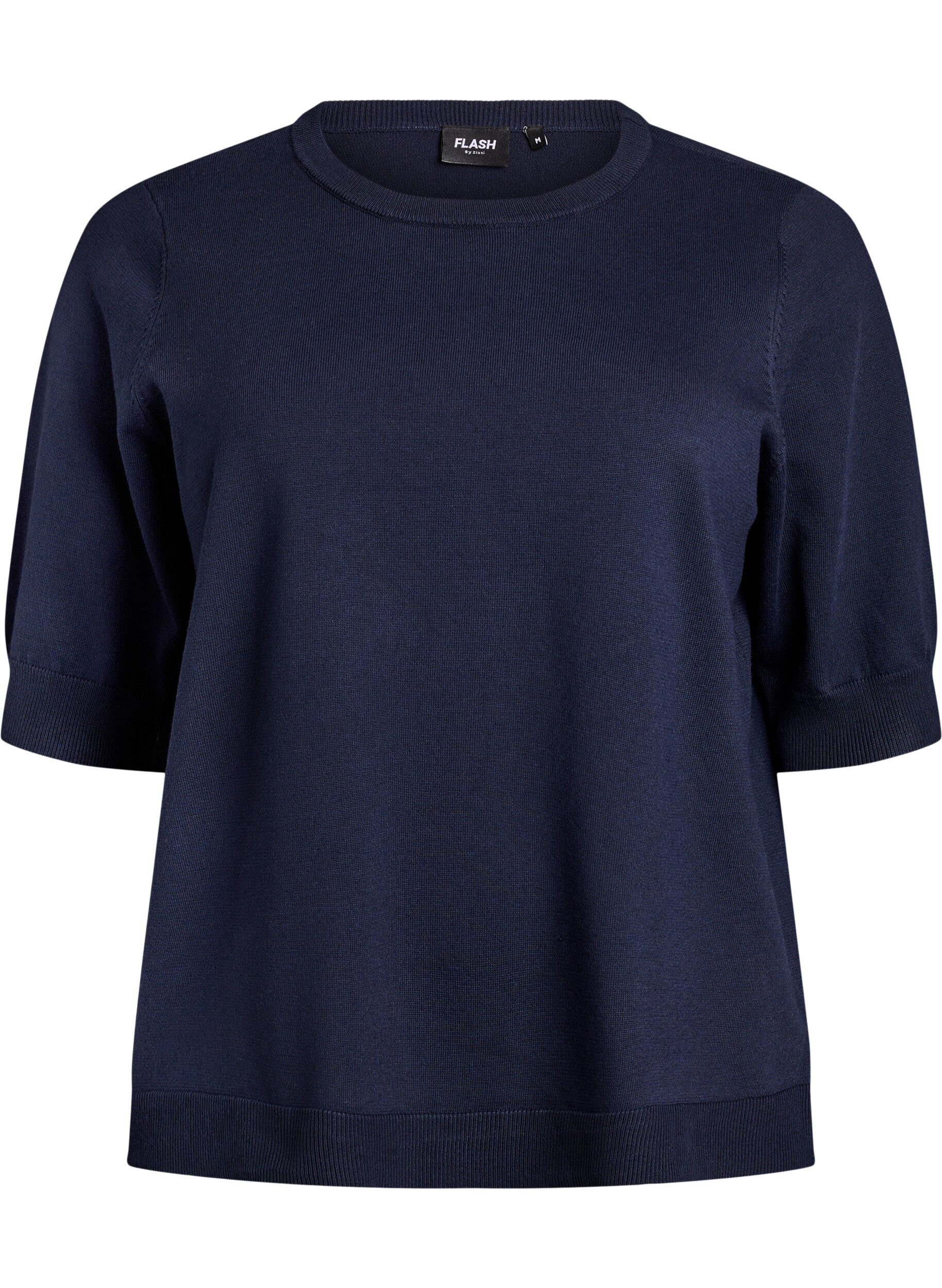ZizziFijngebreide blouse met korte mouwen, Blauw, Packshot image number 0