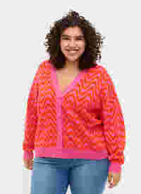 Cardigan tricoté avec motif et boutons, Hot Pink Comb., Model