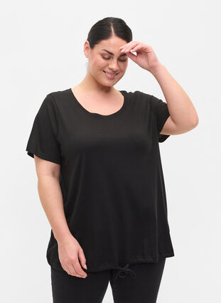 T-shirt met korte mouwen en verstelbare onderkant, Black, Model image number 0