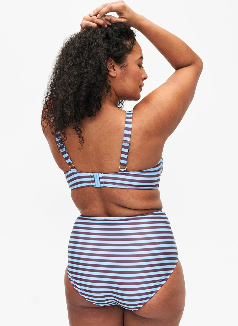 Bas de bikini à taille haute avec des rayures, Bleu Clair, Model image number 1