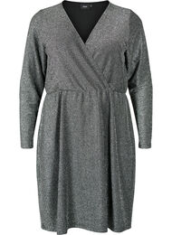 Robe scintillante avec aspect enveloppant et manches longues, Black Silver, Packshot