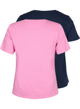 Lot de 2 T-shirt basiques en coton, Rosebloom/Navy B, Packshot image number 1