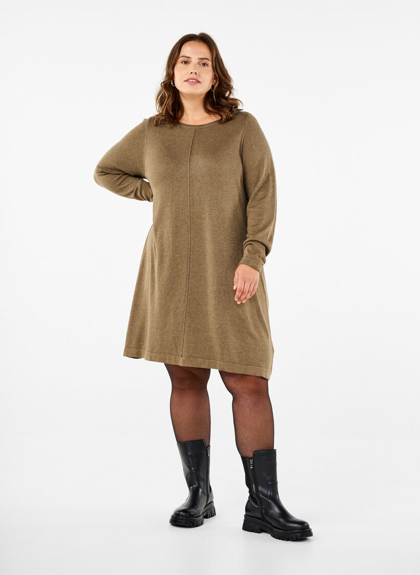 Robes tricotées en mélange coton-viscose, Vert Kaki, Model image number 1