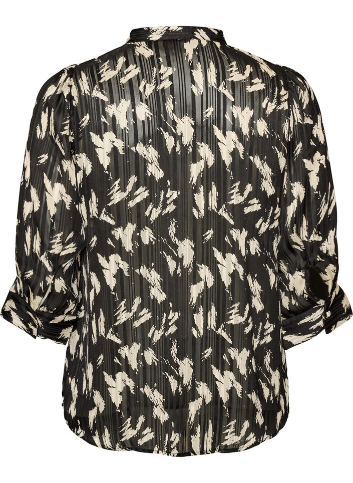 Chemise &agrave; motifs avec col montant et manches 3/4, Noir, Packshot image number 1