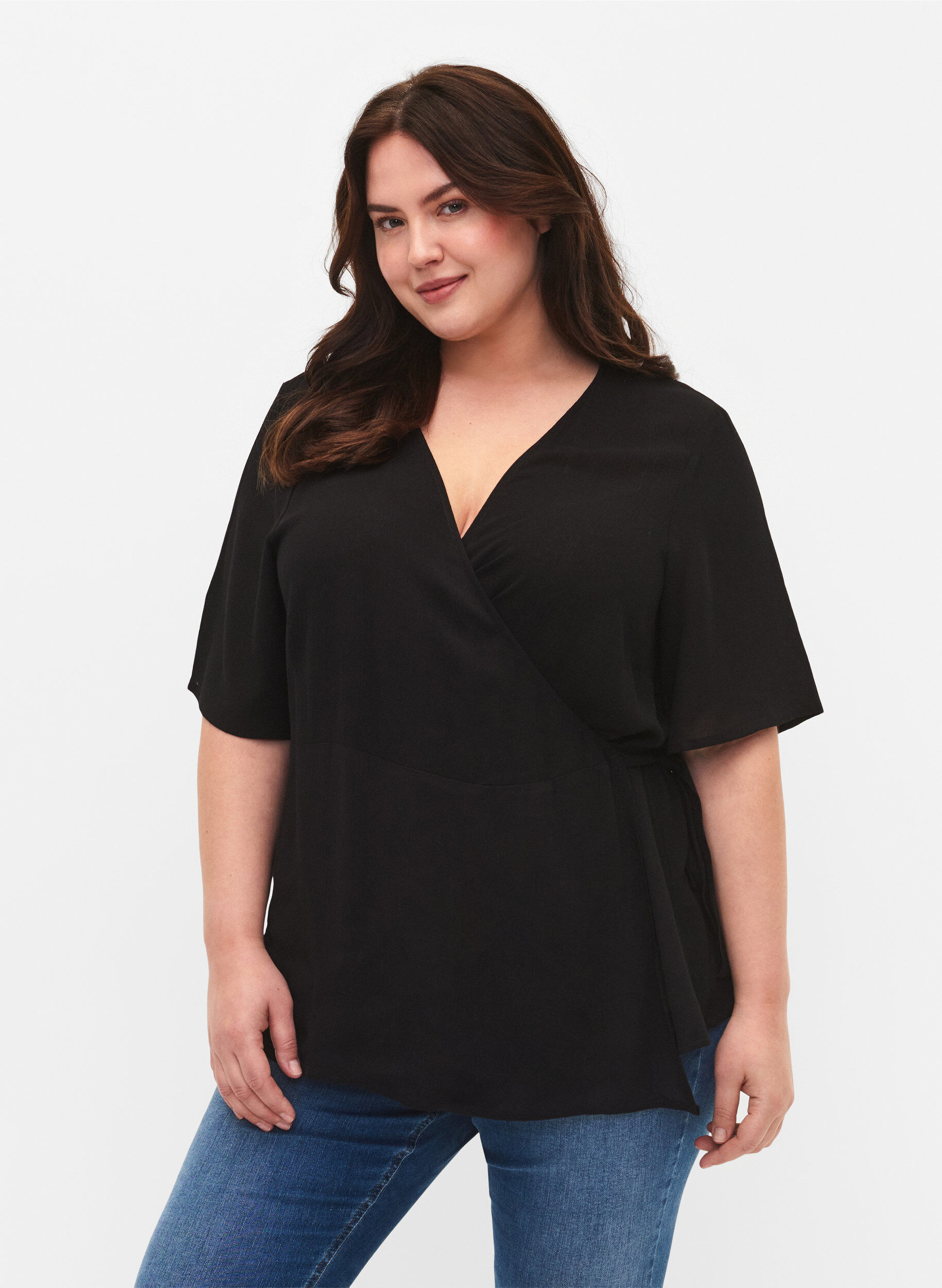 Zizzi Blouse en viscose cache-c&oelig;ur, Black, Model image number 0