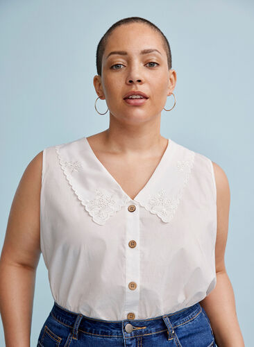 Mouwloze blouse in katoen, Bright White, Image image number 0