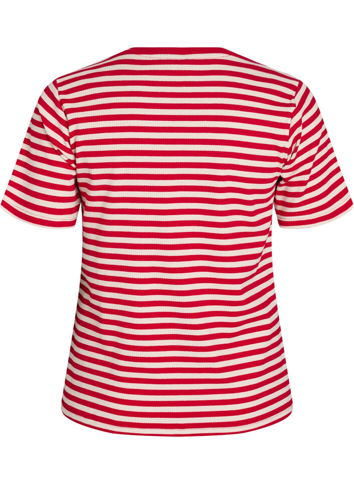 Gestreept T-shirt met geribbelde textuur, Rood, Packshot image number 1