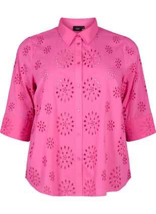 Shirtblouse met Engels borduurwerk en 3/4-mouwen, Raspberry Rose, Packshot image number 0