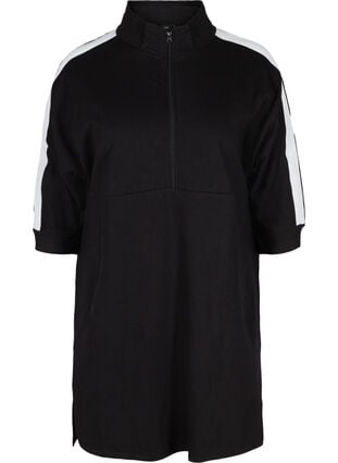 Robe pull en coton avec fermeture éclair et manches 3/4, Black, Packshot image number 0