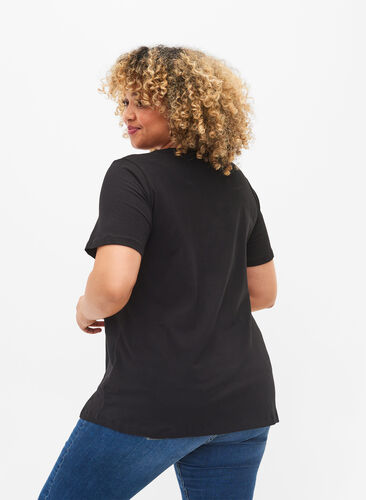 T-shirt en coton uni basique, Black, Model image number 1