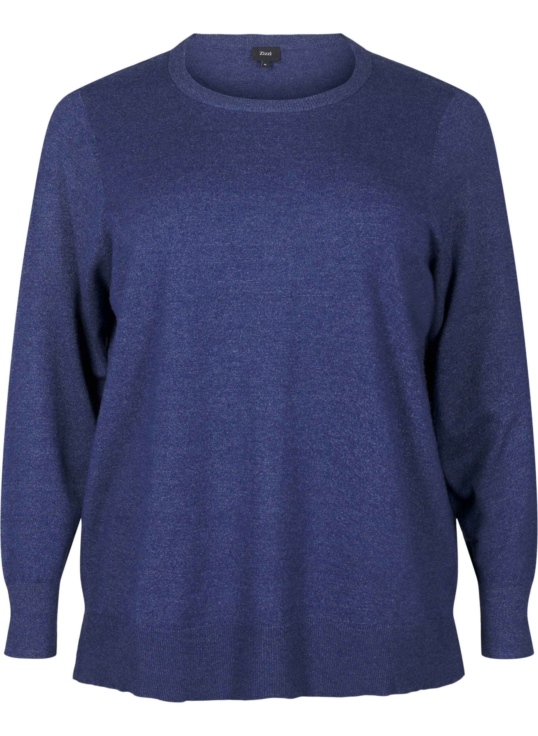 ZizziGebreide blouse met lange mouwen en een spleet, Blauw, Packshot image number 0