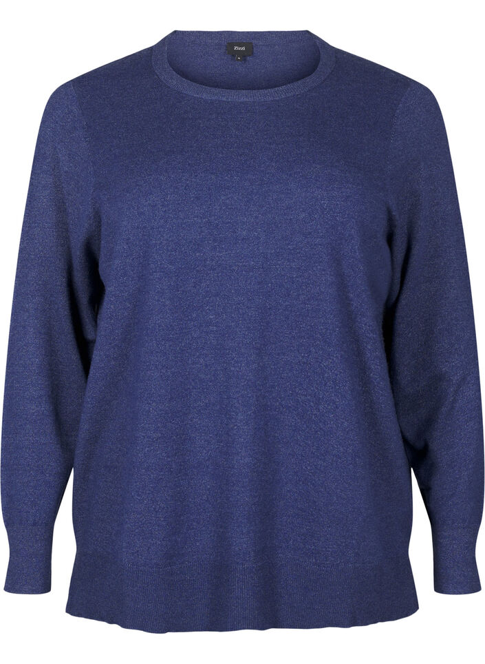 Gebreide blouse met lange mouwen en een spleet, Blauw, Packshot image number 0