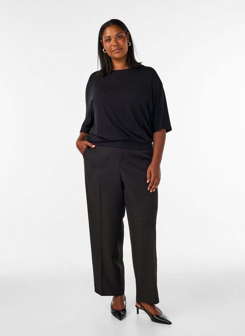Jersey blouse met halflange ballonmouwen, Zwart, Model image number 1