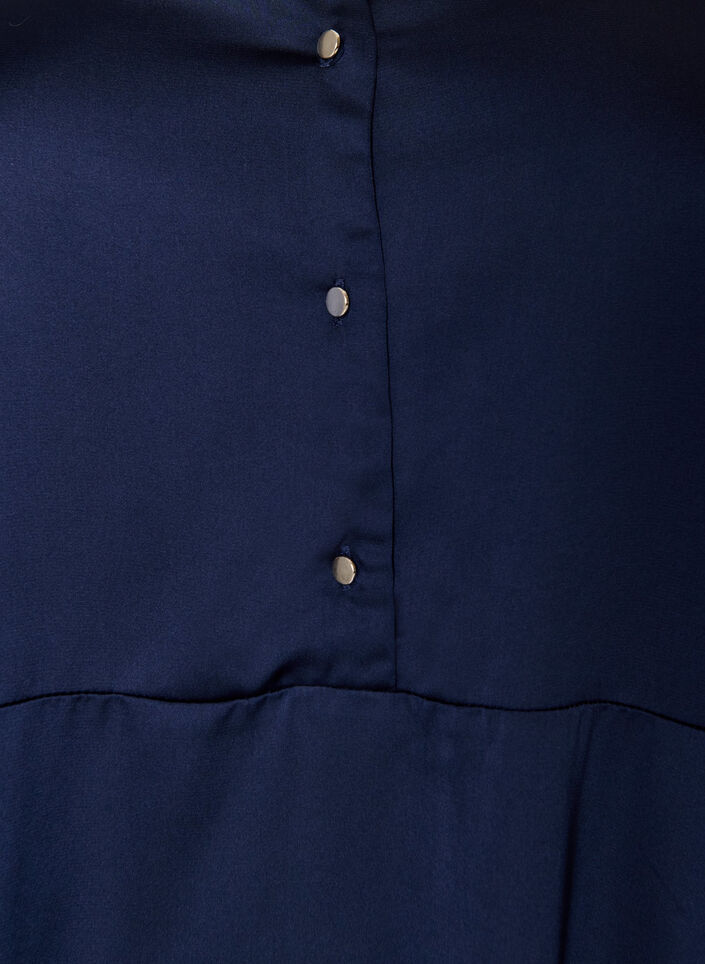 Robe en satin avec manches longues et col en V, Bleu, Packshot image number 2