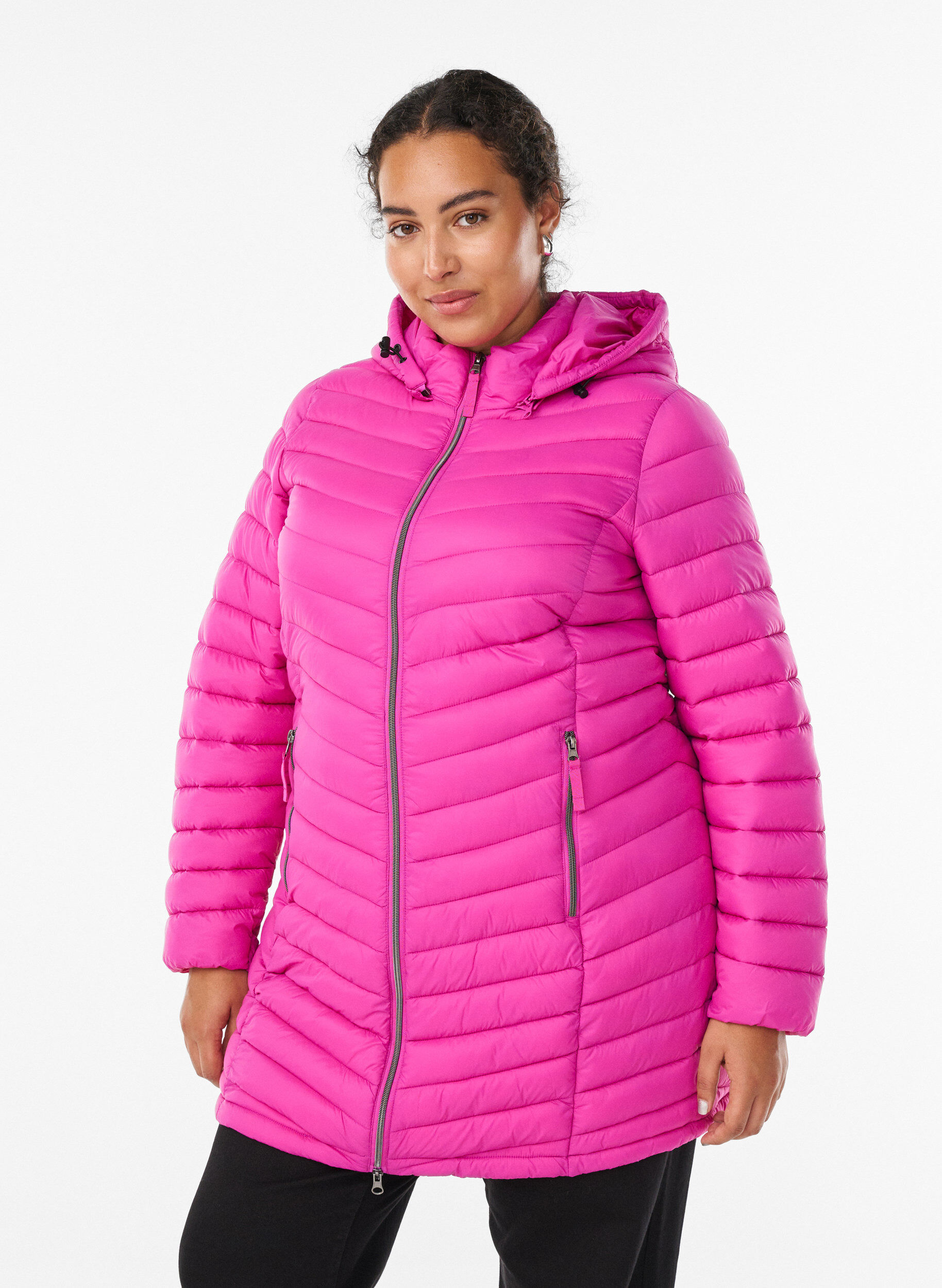 ZizziLichtgewicht jas met zakken en een afneembare capuchon, Roze, Model image number 0