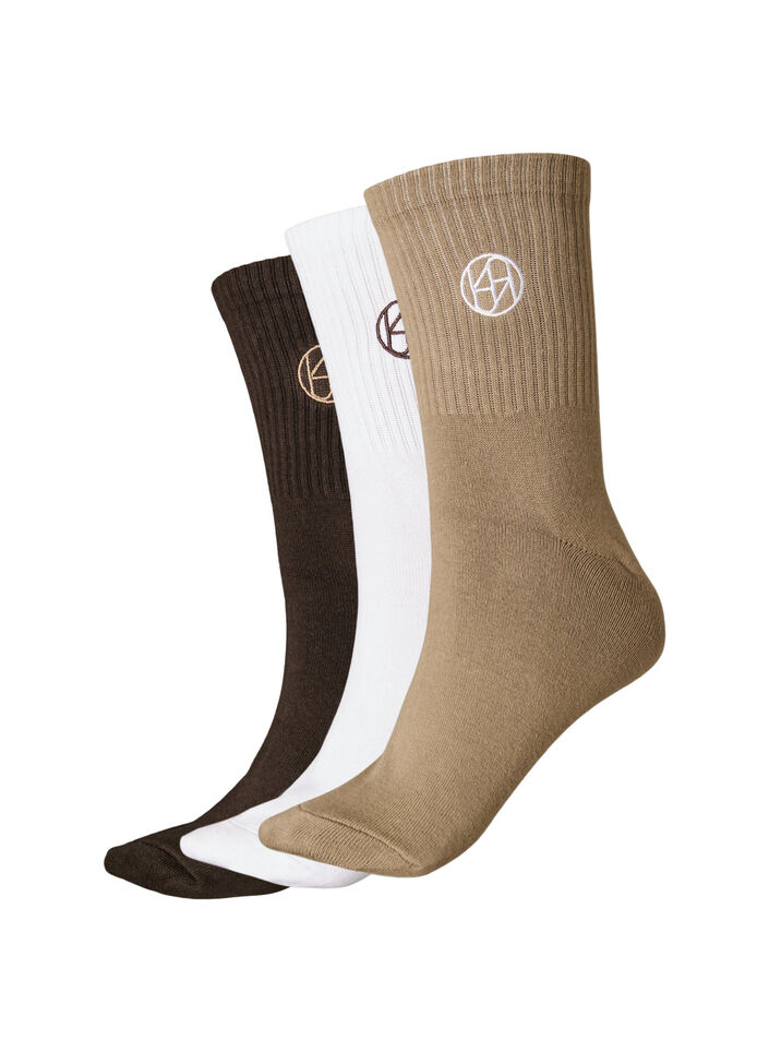 3-pack sportsokken met logo, Bruin, Packshot image number 0