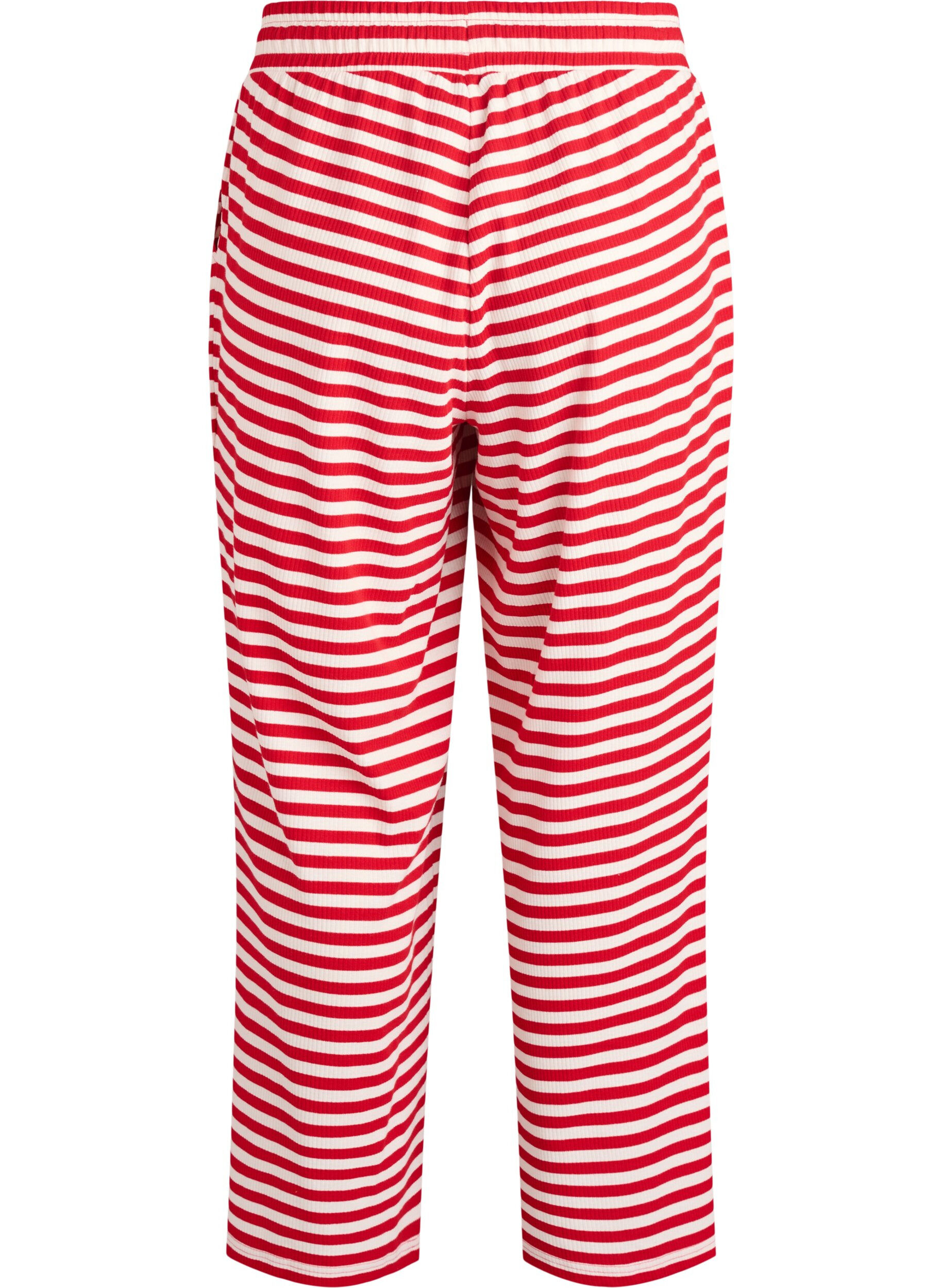 ZizziGestreepte pyjamabroek met een high waist en wijde pijpen, Rood, Packshot image number 1