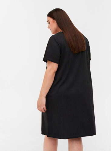 Robe avec détails en dentelle et manches courtes, Black Washed , Model image number 1