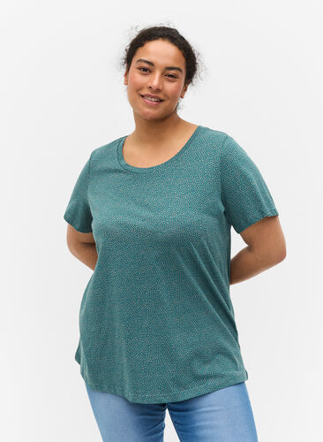 T-shirt imprimé en coton, Balsam Green DOT, Model image number 0