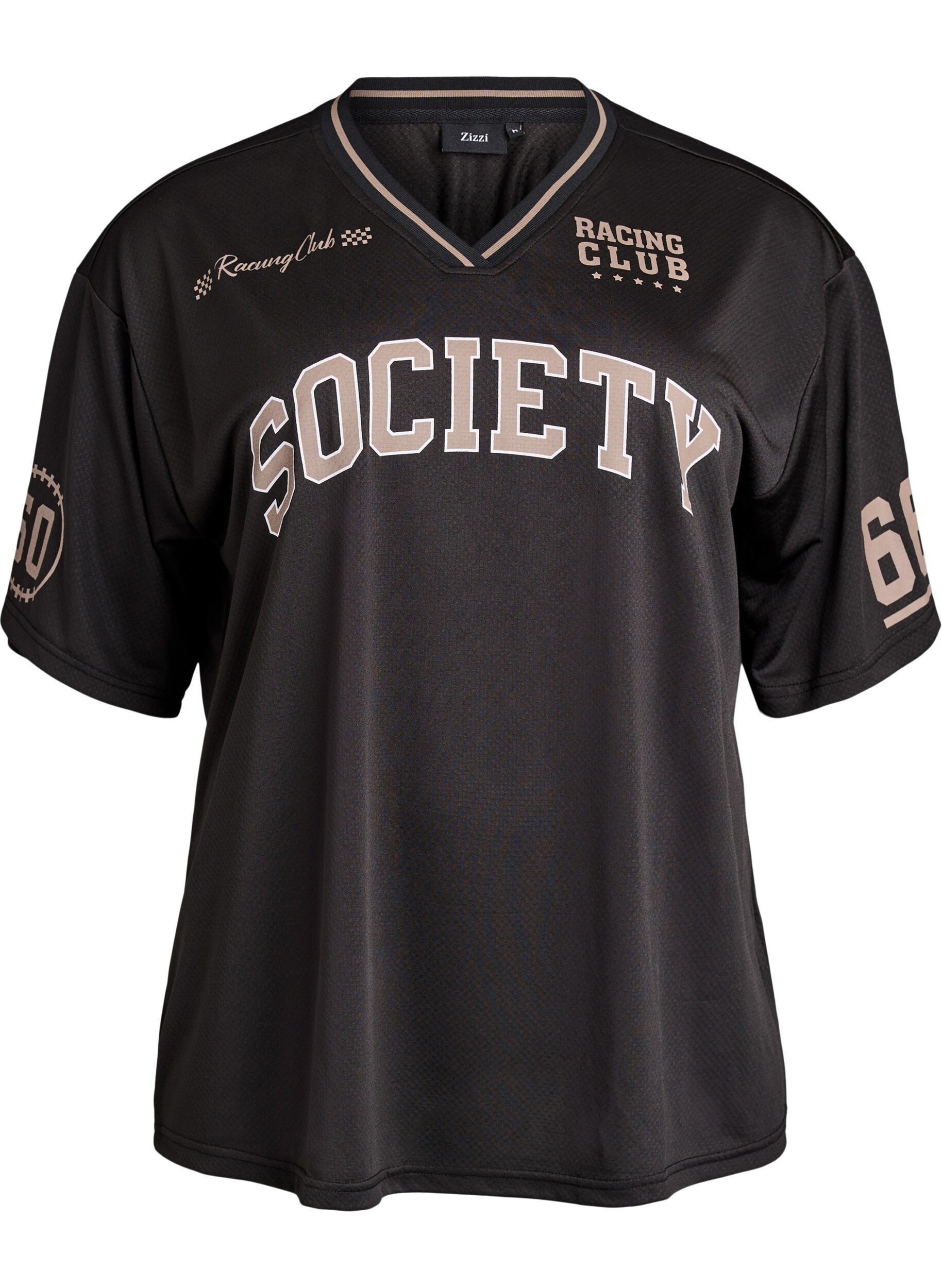 ZizziSportief T-shirt met V-hals en raceprint, Zwart, Packshot image number 0