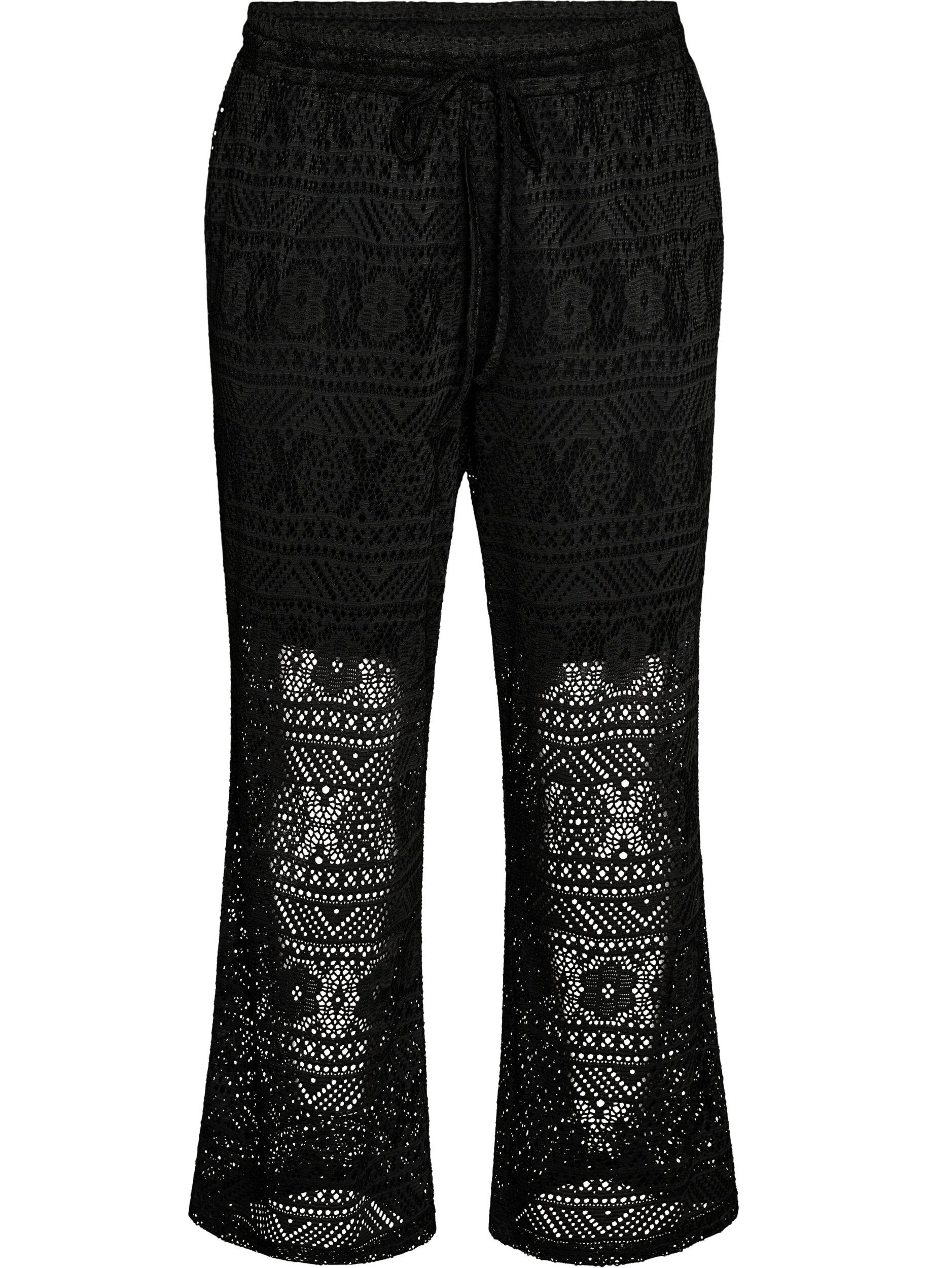 ZizziPantalon en dentelle ajour&eacute;e avec jambes droites, Noir, Packshot image number 0