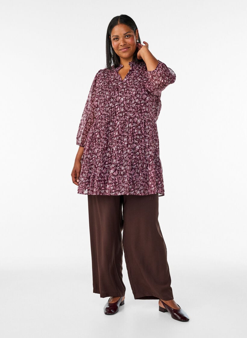 Tuniek met bloemenprint en glitterdraden, Rood, Model image number 1