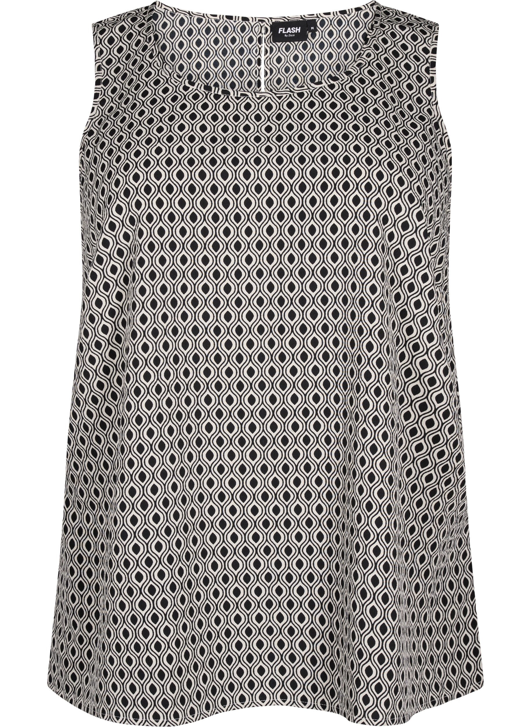 ZizziFlash - Mouwloze top met print, Zwart, Packshot image number 0