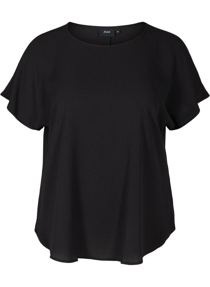 Blouse &agrave; manches courtes et encolure ronde, Noir, Packshot image number 0