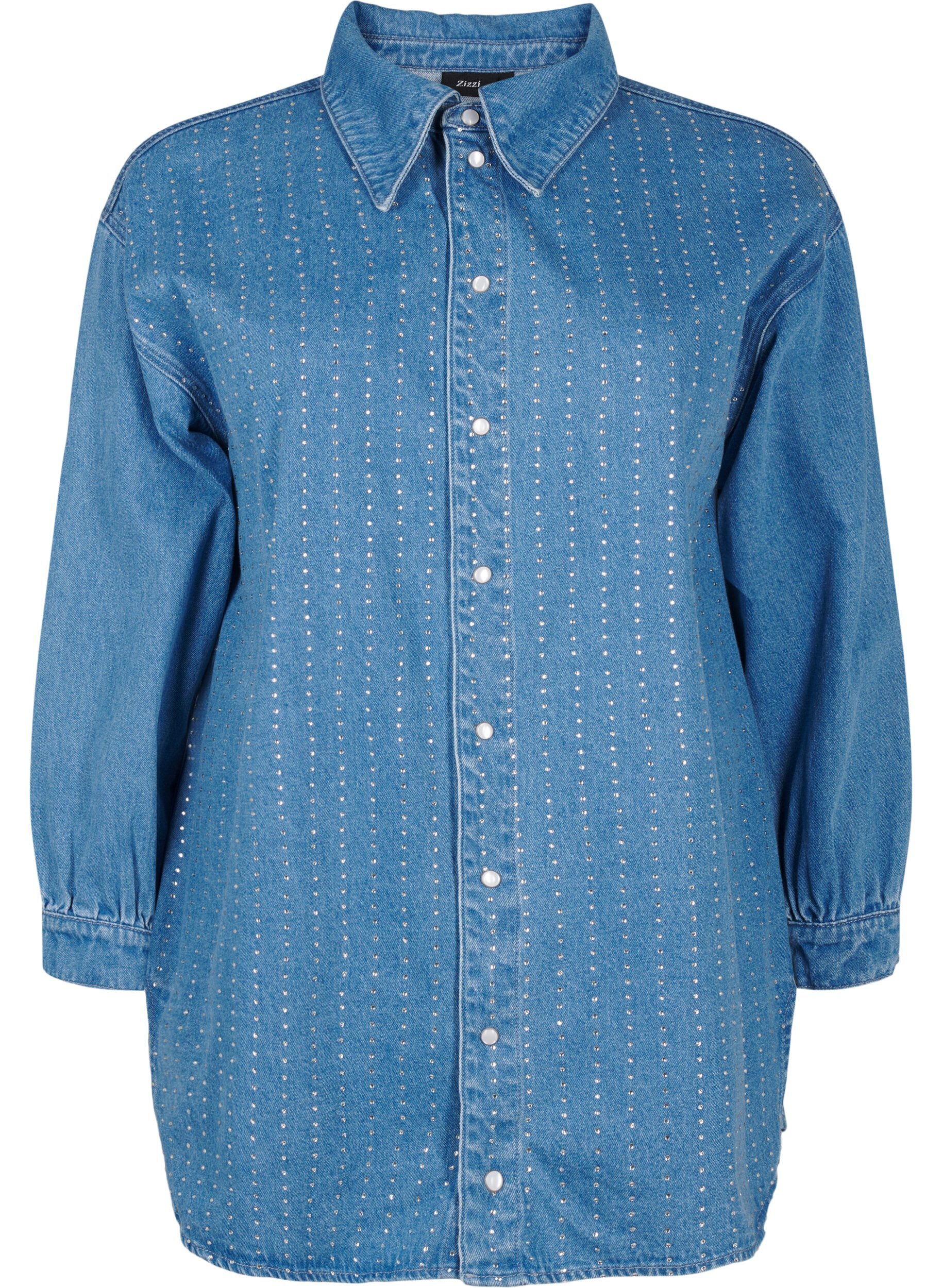 Zizzi Chemise en jean avec strass, Light Blue Denim, Packshot image number 0