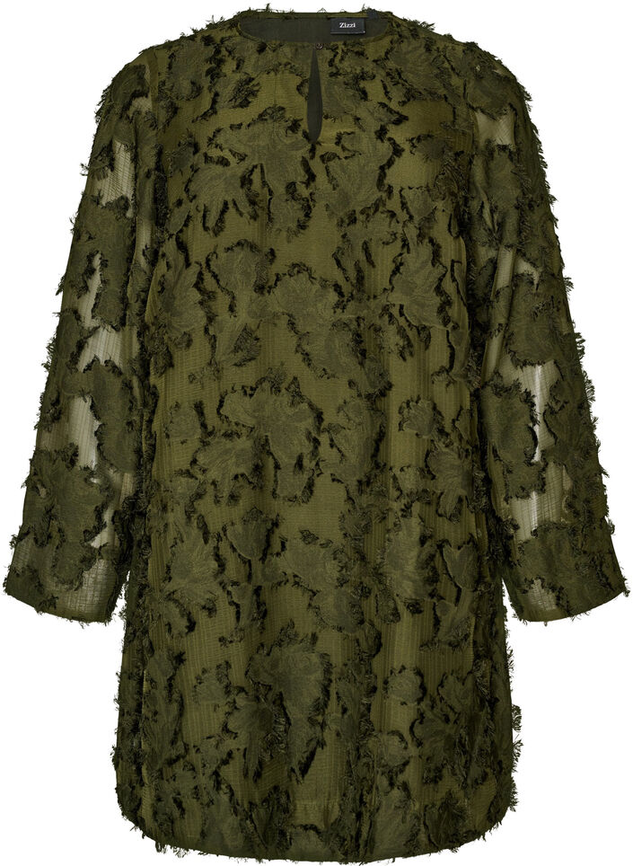 Robe textur&eacute;e &agrave; fils frang&eacute;s, Vert fonc&eacute;, Packshot image number 0