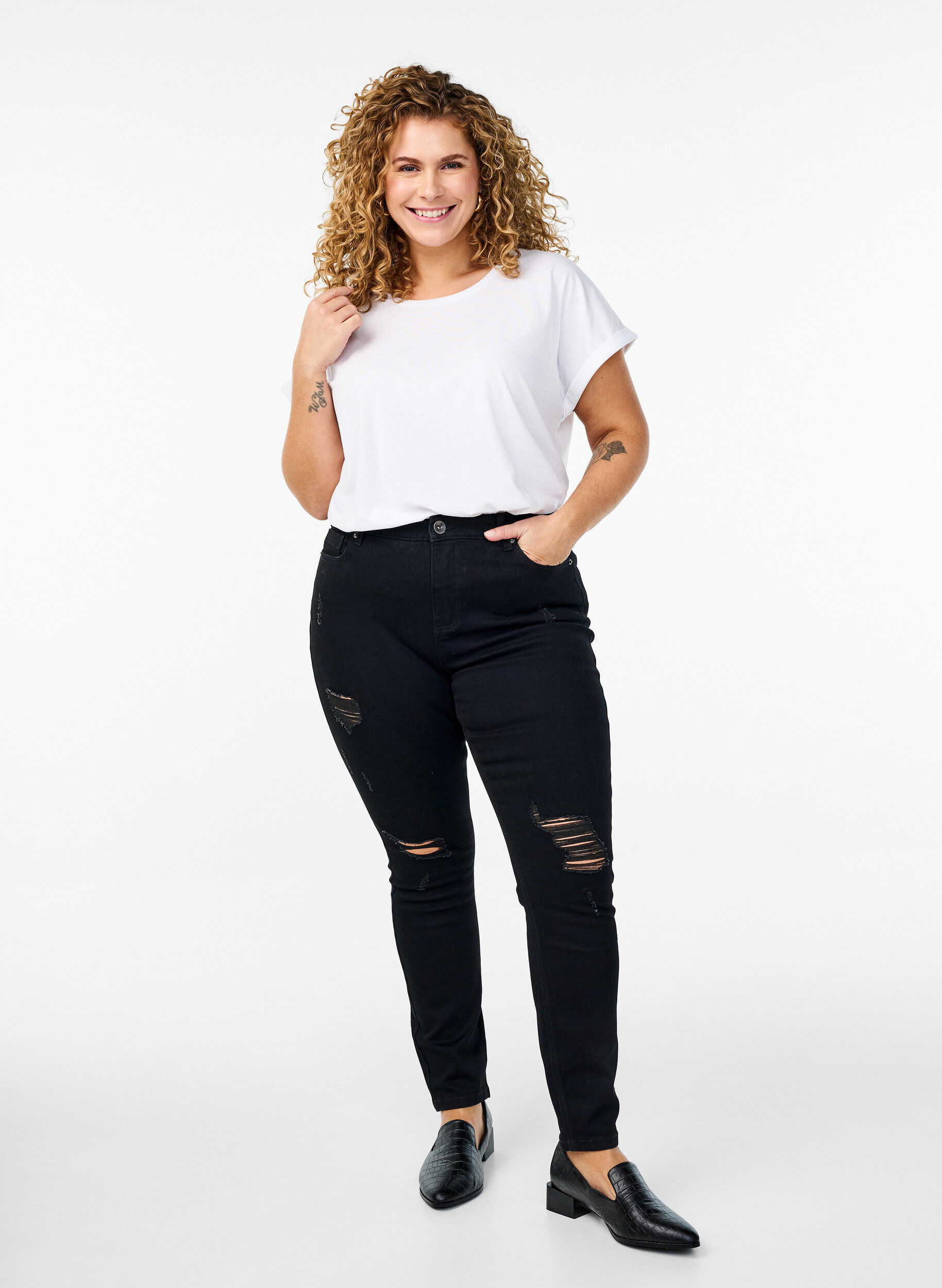 ZizziT-shirt met korte mouwen in een katoenmix, Wit, Model image number 1