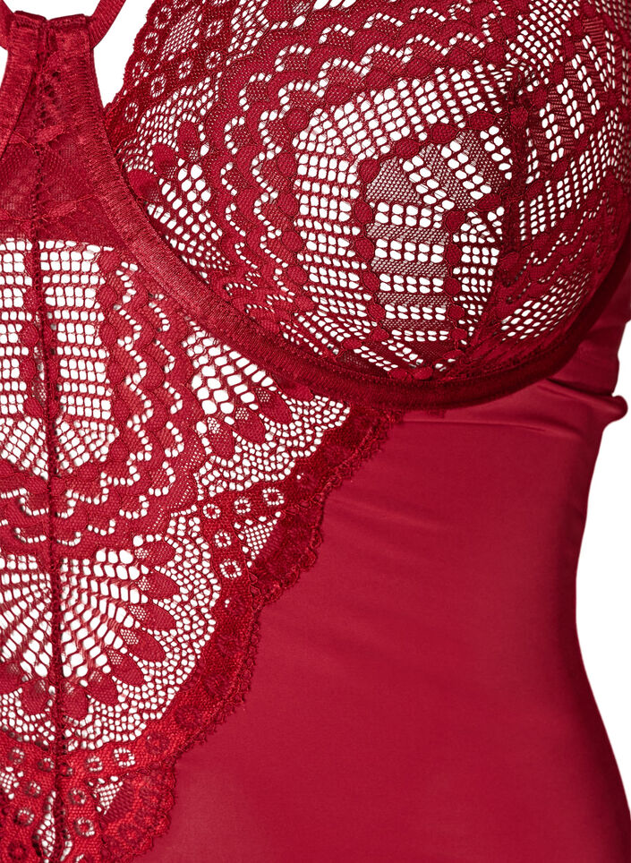 Body van kant met beugels en bandjesdetails, Rood, Packshot image number 2