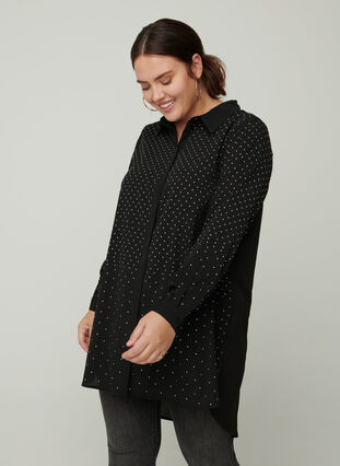 Lange blouse met naden, Black, Model image number 0