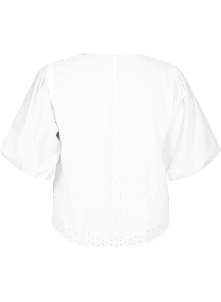Blouse met pofmouwen en kant patroon, Wit, Packshot image number 1